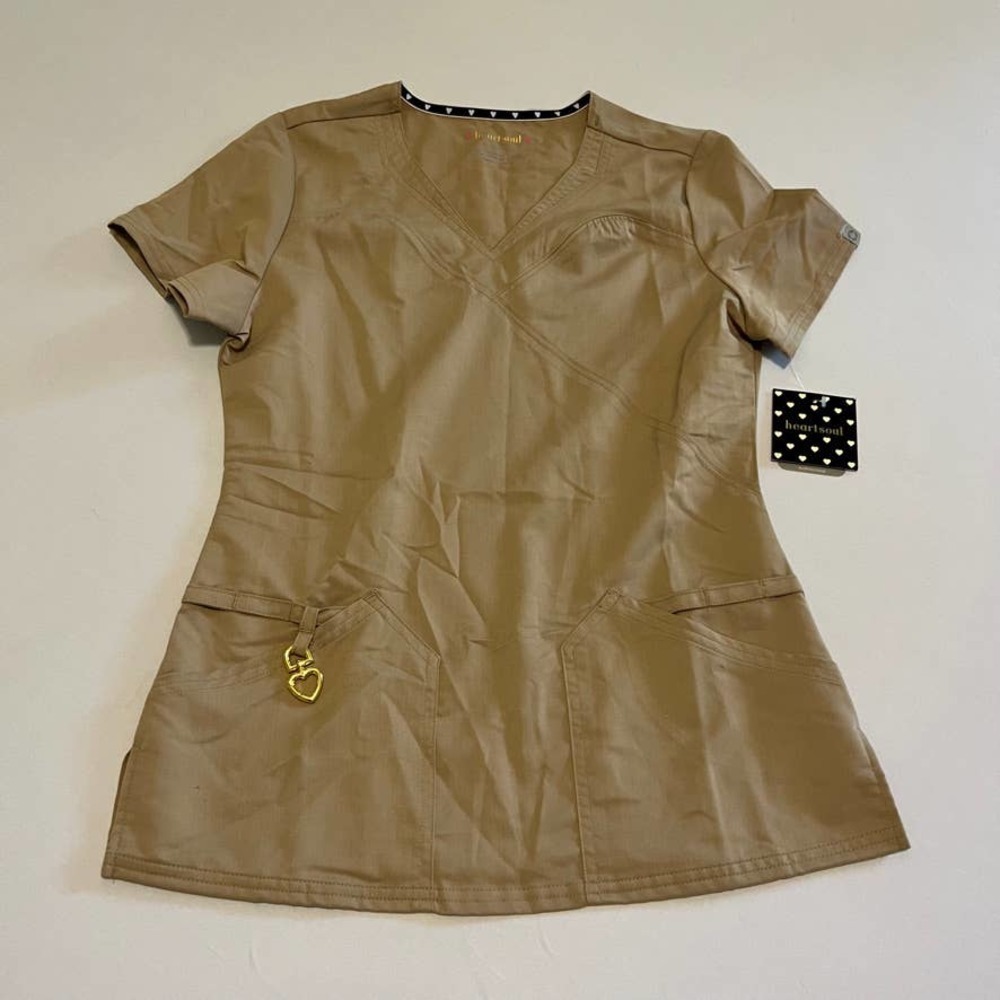 Heartsoul khaki antimicrobial scrub top XS